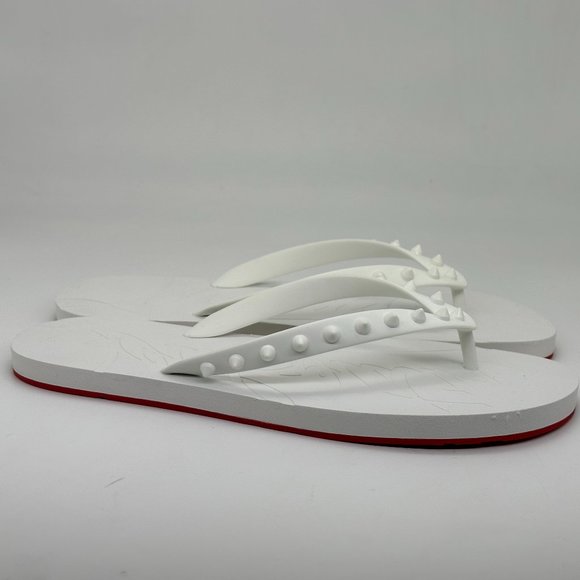 Christian Louboutin LOUBI Spikes Studded Flip Flop Flat Rubber Sandal Shoes - Picture 6 of 12